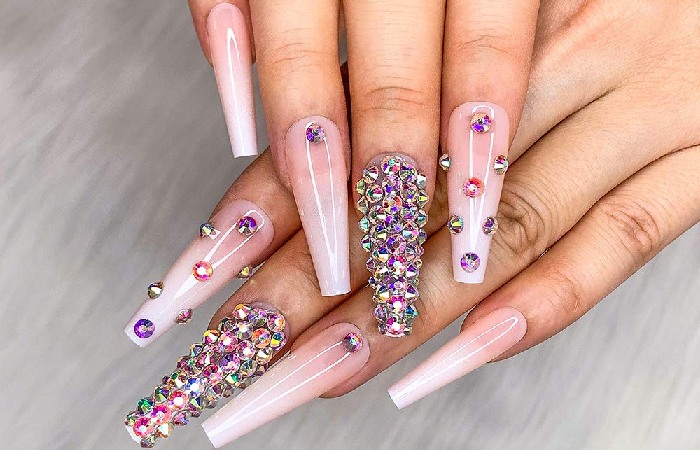 About Pink Nails With Diamonds