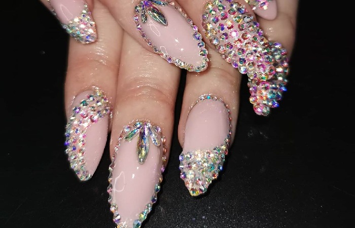 Hot Pink Nails with Diamonds