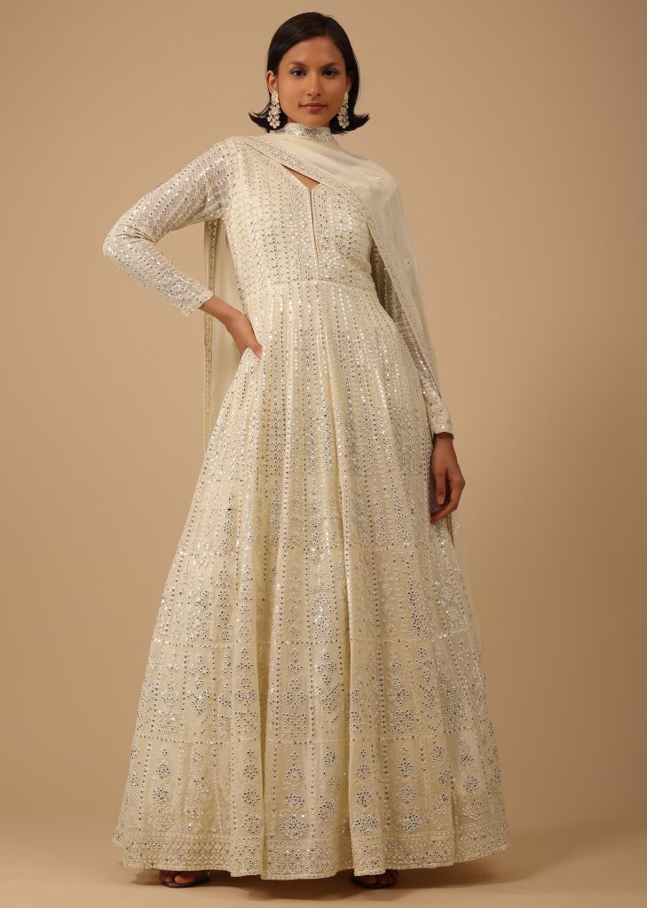 cream_white_anarkali_suit