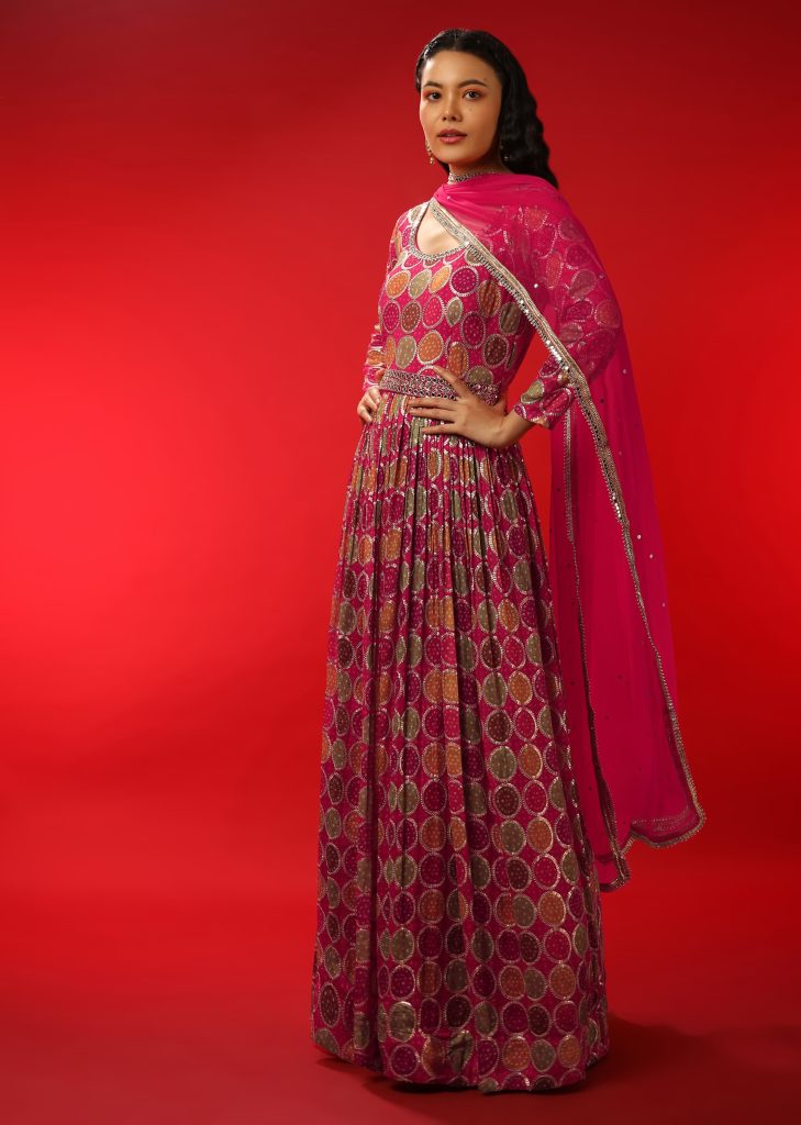 rani_pink_anarkali_suit_in_chiffon_with_bandhani_print