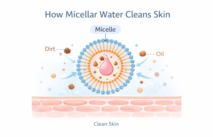 how micellar water cleans skin micelle diagram